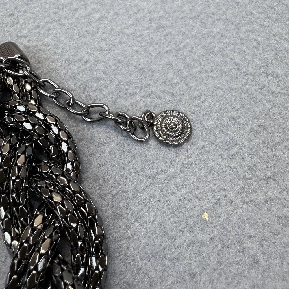 R‎ J Graziano Braided Gunmetal Tone Statement Necklace Chunky Chain Bib Fashion
